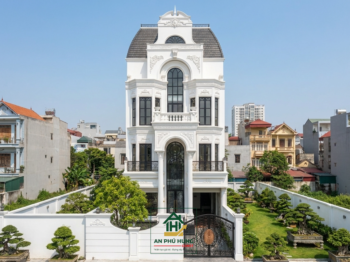 Chiêm ngưỡng kiệt tác biệt thự tân cổ điển 4 tầng mái Mansard tuyệt đẹp. Khám phá không gian kiến trúc Pháp hoa lệ kết hợp cùng hệ thống sân vườn bonsai nghệ thuật triệu đô mang lại không gian sống vương giả.