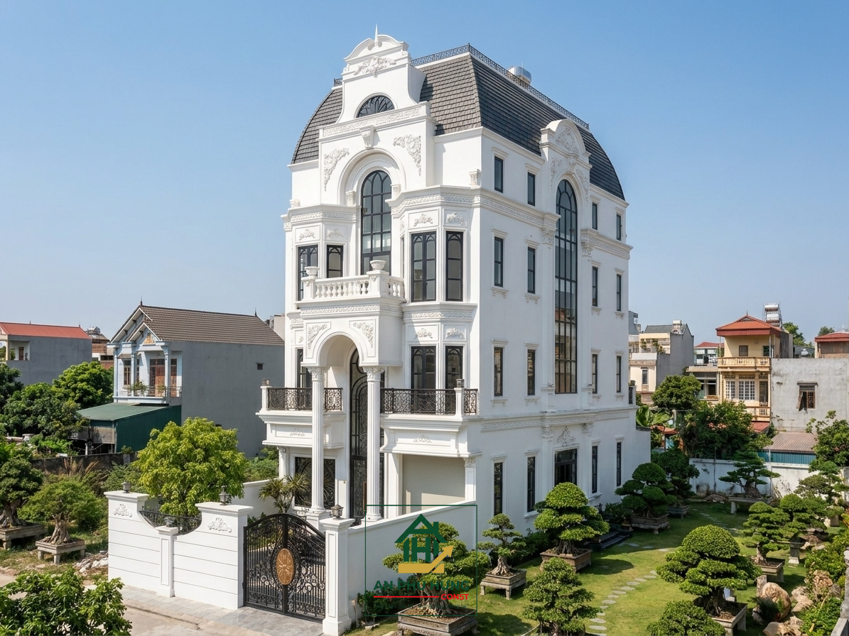 Chiêm ngưỡng kiệt tác biệt thự tân cổ điển 4 tầng mái Mansard tuyệt đẹp. Khám phá không gian kiến trúc Pháp hoa lệ kết hợp cùng hệ thống sân vườn bonsai nghệ thuật triệu đô mang lại không gian sống vương giả.