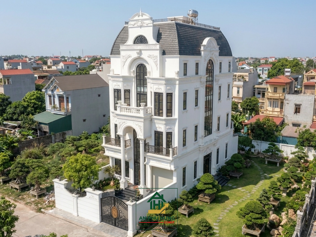 Chiêm ngưỡng kiệt tác biệt thự tân cổ điển 4 tầng mái Mansard tuyệt đẹp. Khám phá không gian kiến trúc Pháp hoa lệ kết hợp cùng hệ thống sân vườn bonsai nghệ thuật triệu đô mang lại không gian sống vương giả.