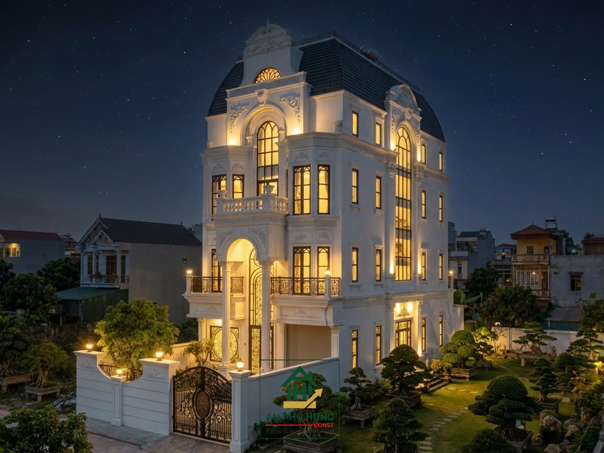 Chiêm ngưỡng kiệt tác biệt thự tân cổ điển 4 tầng mái Mansard tuyệt đẹp. Khám phá không gian kiến trúc Pháp hoa lệ kết hợp cùng hệ thống sân vườn bonsai nghệ thuật triệu đô mang lại không gian sống vương giả.
