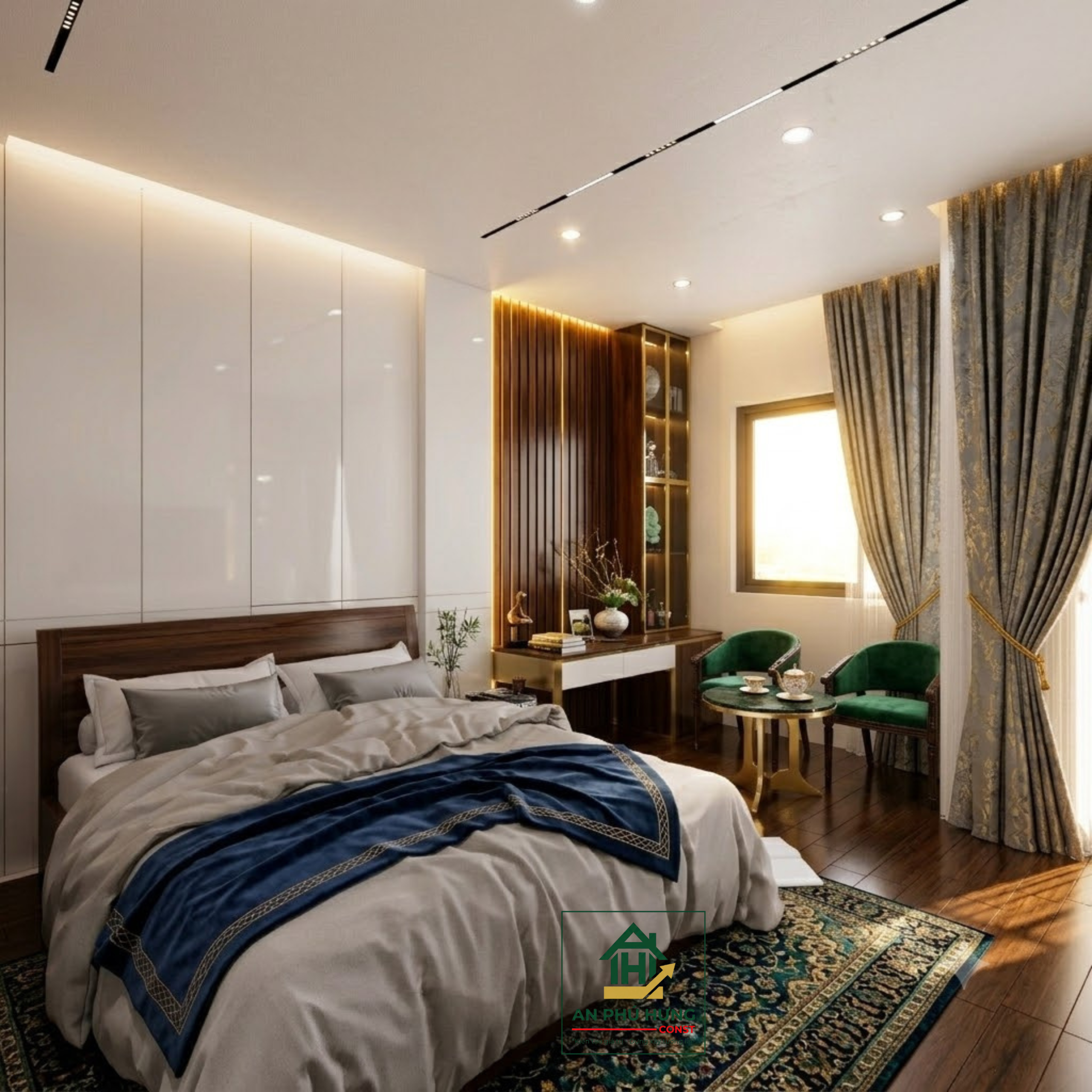 Khám phá mẫu thiết kế nội thất nhà phố hiện đại, sang trọng từ An Phú Hưng. Giải pháp bố trí phòng khách, bếp và phòng ngủ tối ưu không gian xanh tuyệt đẹp
