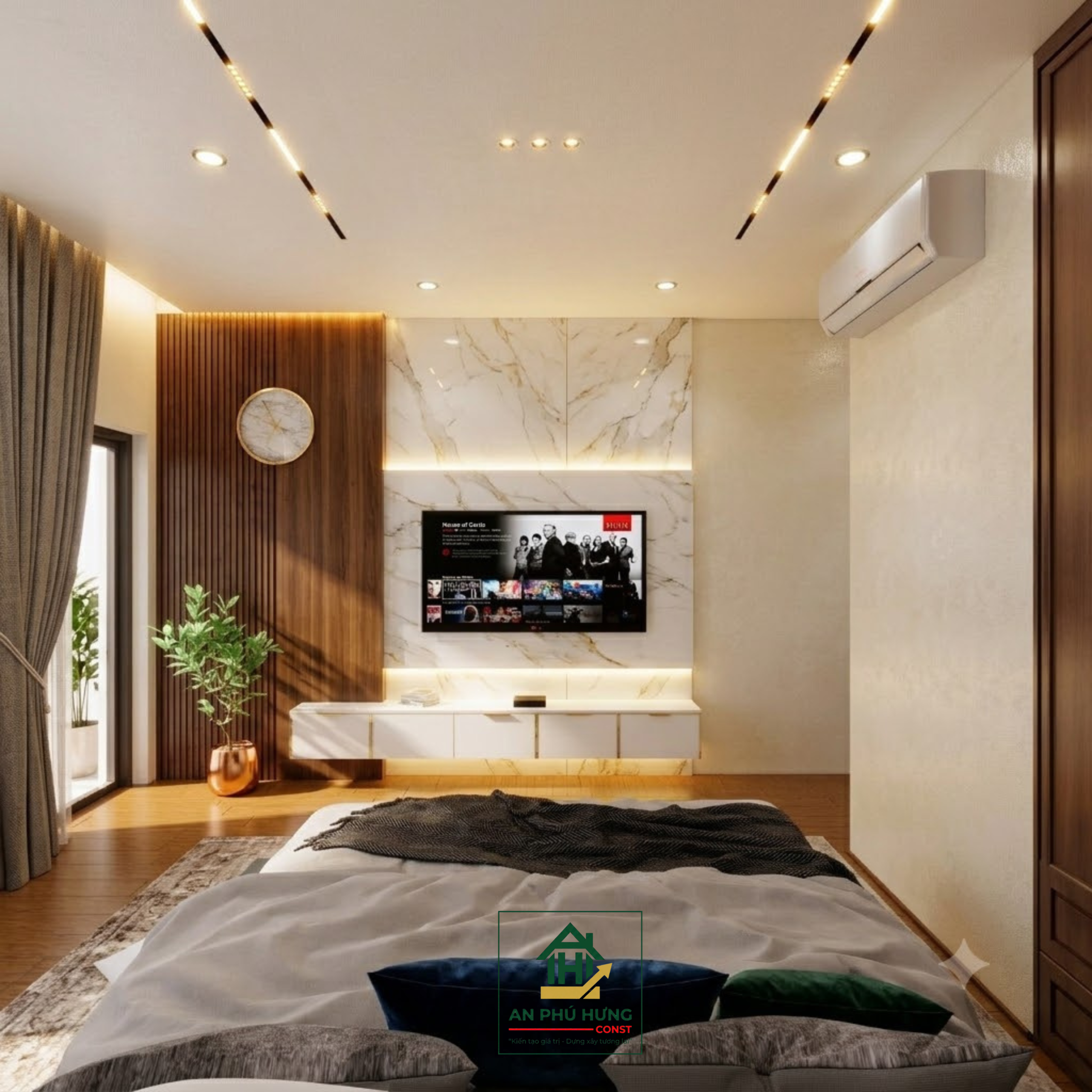 Khám phá mẫu thiết kế nội thất nhà phố hiện đại, sang trọng từ An Phú Hưng. Giải pháp bố trí phòng khách, bếp và phòng ngủ tối ưu không gian xanh tuyệt đẹp