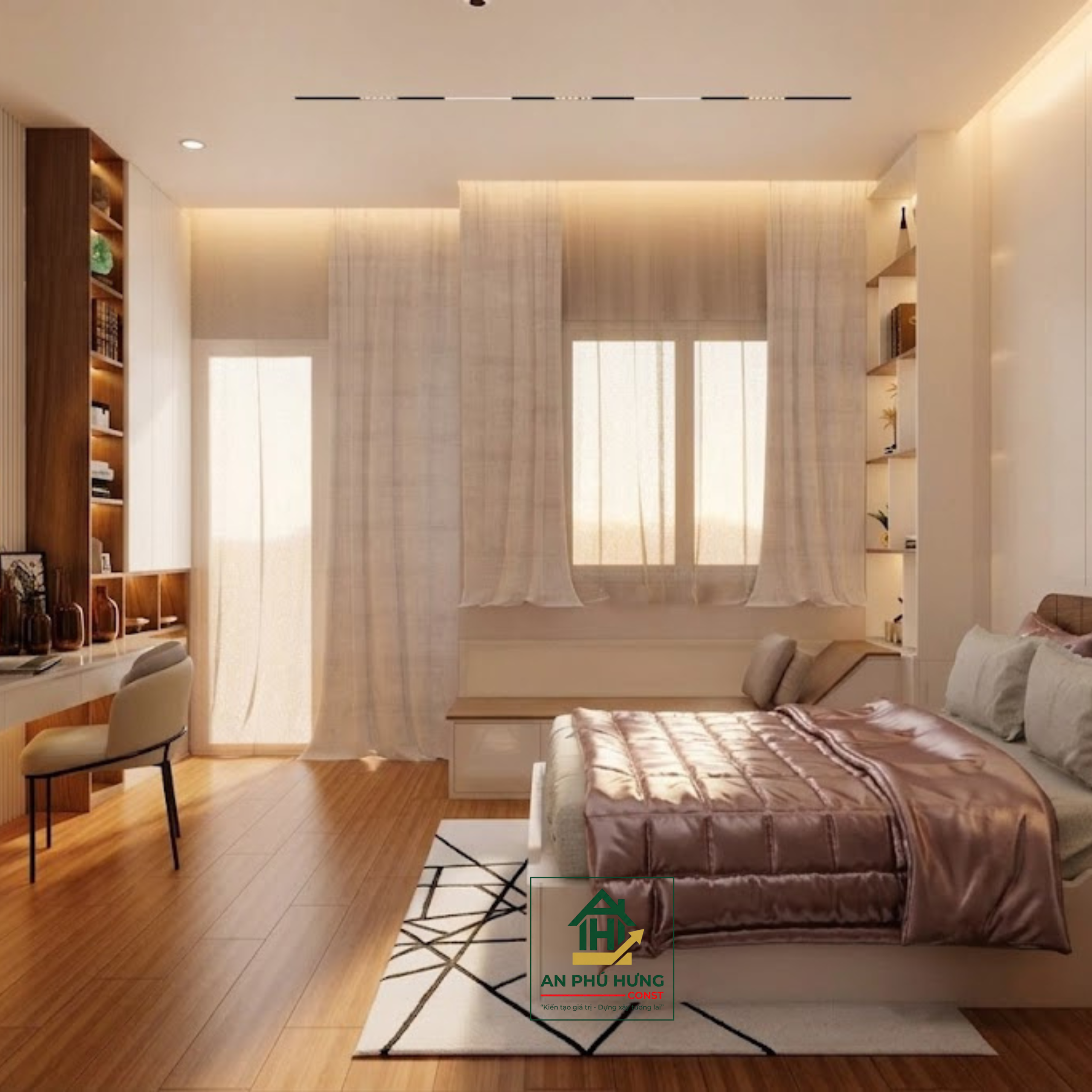Khám phá mẫu thiết kế nội thất nhà phố hiện đại, sang trọng từ An Phú Hưng. Giải pháp bố trí phòng khách, bếp và phòng ngủ tối ưu không gian xanh tuyệt đẹp