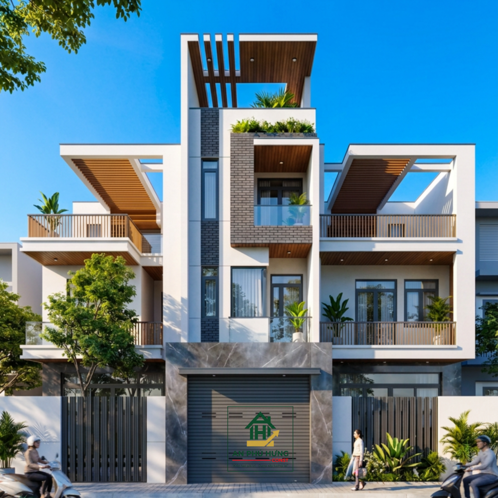 Khám phá mẫu thiết kế nội thất nhà phố hiện đại, sang trọng từ An Phú Hưng. Giải pháp bố trí phòng khách, bếp và phòng ngủ tối ưu không gian xanh tuyệt đẹp