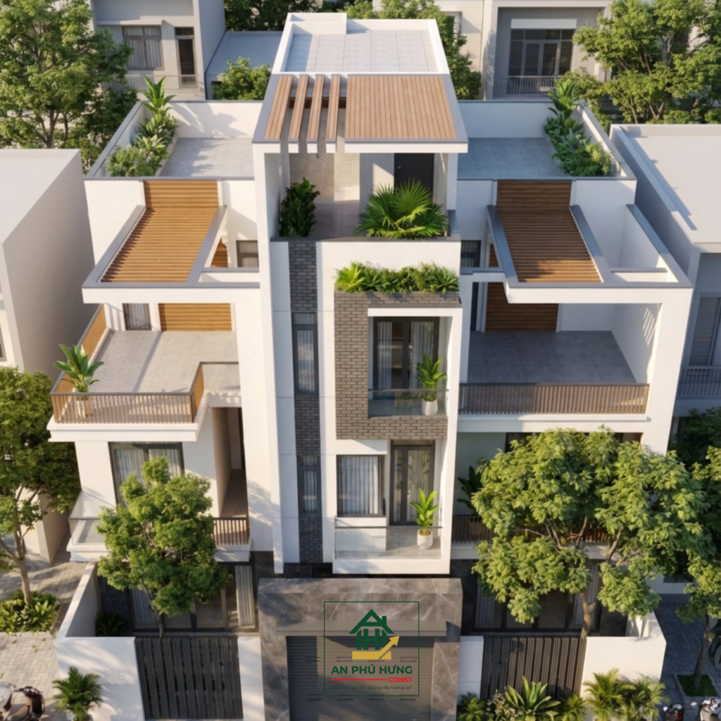 Khám phá mẫu thiết kế nội thất nhà phố hiện đại, sang trọng từ An Phú Hưng. Giải pháp bố trí phòng khách, bếp và phòng ngủ tối ưu không gian xanh tuyệt đẹp