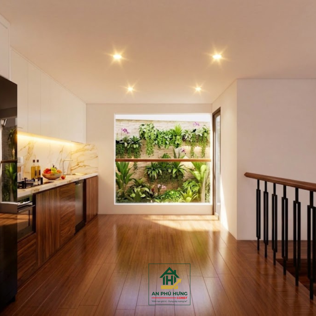 Khám phá mẫu thiết kế nội thất nhà phố hiện đại, sang trọng từ An Phú Hưng. Giải pháp bố trí phòng khách, bếp và phòng ngủ tối ưu không gian xanh tuyệt đẹp