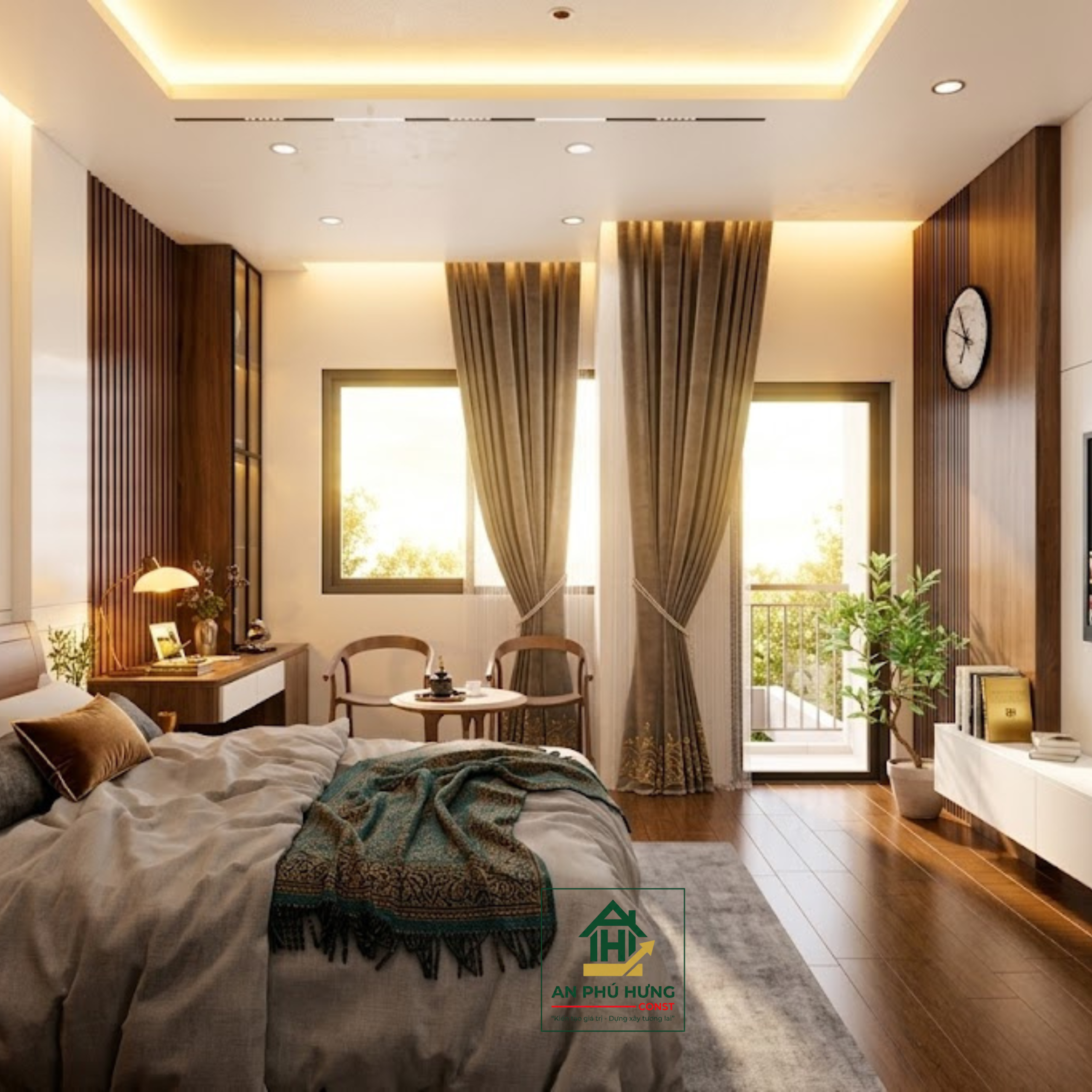 Khám phá mẫu thiết kế nội thất nhà phố hiện đại, sang trọng từ An Phú Hưng. Giải pháp bố trí phòng khách, bếp và phòng ngủ tối ưu không gian xanh tuyệt đẹp