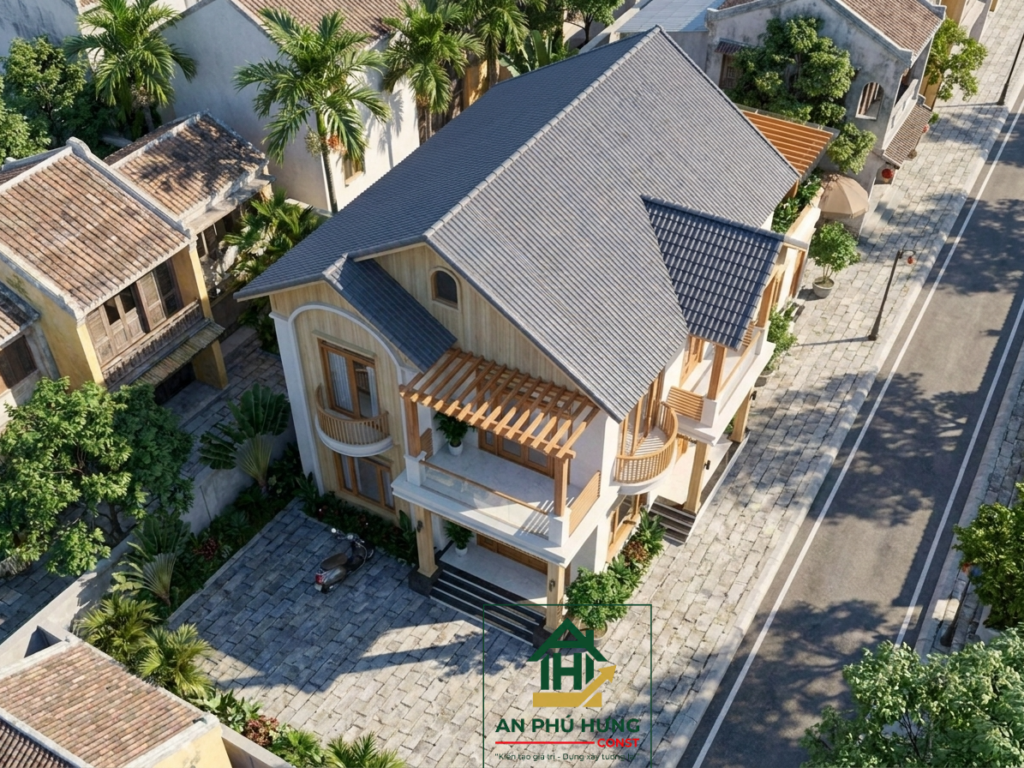 Chiêm ngưỡng mẫu thiết kế nhà 2 tầng hiện đại tuyệt đẹp từ An Phú Hưng Const. Sự kết hợp hoàn hảo giữa kiến trúc mái dốc, mảng tường trắng sứ và vật liệu gỗ mộc mạc tạo nên không gian sống lý tưởng.