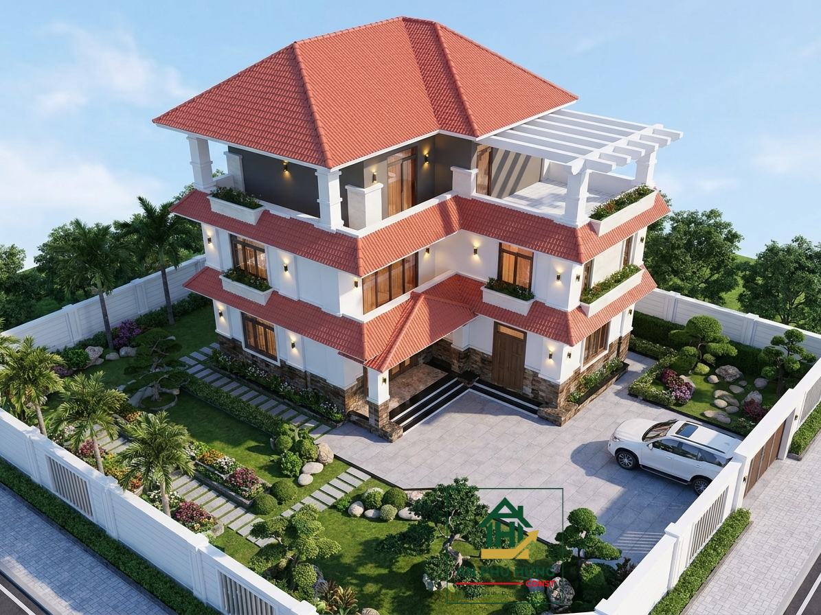 Chiêm ngưỡng mẫu thiết kế biệt thự 3 tầng mái Nhật tuyệt đẹp từ An Phú Hưng Const. Khám phá kiến trúc hiện đại, cảnh quan sân vườn sinh thái và không gian sống hoàn hảo.