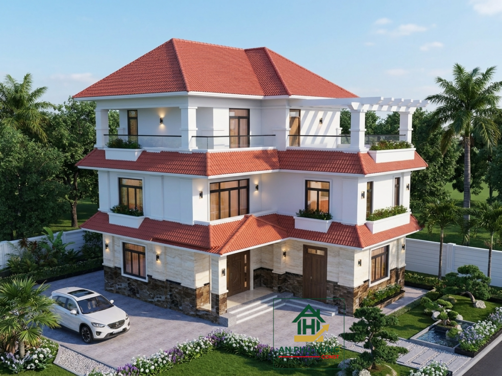 Chiêm ngưỡng mẫu thiết kế biệt thự 3 tầng mái Nhật tuyệt đẹp từ An Phú Hưng Const. Khám phá kiến trúc hiện đại, cảnh quan sân vườn sinh thái và không gian sống hoàn hảo.