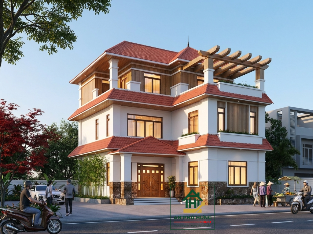 Chiêm ngưỡng mẫu thiết kế biệt thự 3 tầng mái Nhật tuyệt đẹp từ An Phú Hưng Const. Khám phá kiến trúc hiện đại, cảnh quan sân vườn sinh thái và không gian sống hoàn hảo.