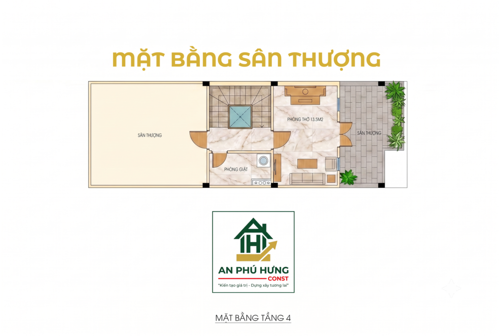Khám phá mẫu thiết kế nhà phố 4 tầng hiện đại tuyệt đẹp từ An Phú Hưng Const. Phân tích chi tiết bản vẽ mặt bằng 4 tầng tối ưu không gian, giếng trời thông thoáng và kiến trúc xanh mát lý tưởng cho gia đình Việt.