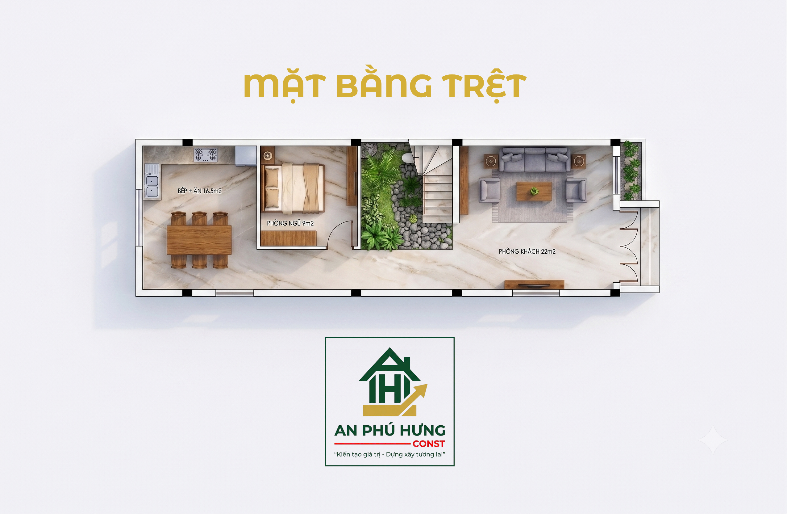 Khám phá mẫu thiết kế nhà phố 4 tầng hiện đại tuyệt đẹp từ An Phú Hưng Const. Phân tích chi tiết bản vẽ mặt bằng 4 tầng tối ưu không gian, giếng trời thông thoáng và kiến trúc xanh mát lý tưởng cho gia đình Việt.