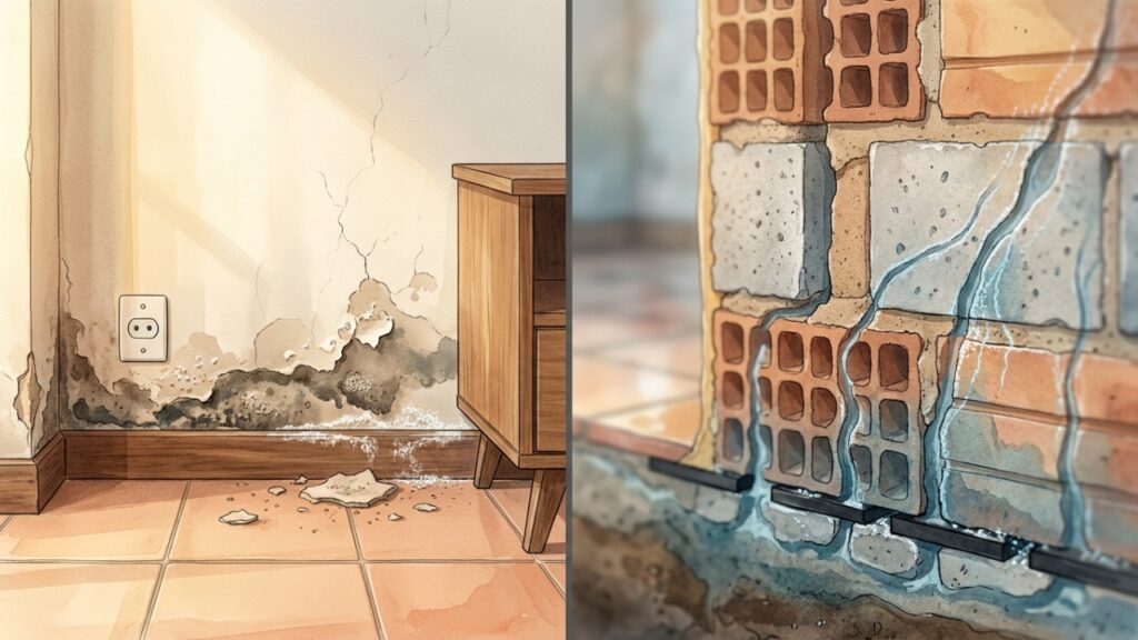 Kinh Nghiệm Xây Nhà: Thợ Lâu Năm Chỉ Cách Xử Lý Dứt Điểm Chân Tường Ẩm Mốc, Bong Tróc Bạn mệt mỏi vì chân tường cứ sơn lại rồi lại bong tróc? Bỏ túi ngay kinh nghiệm xây nhà và sửa chữa nhà từ chuyên gia để xử lý triệt để tình trạng ẩm mốc mao dẫn.