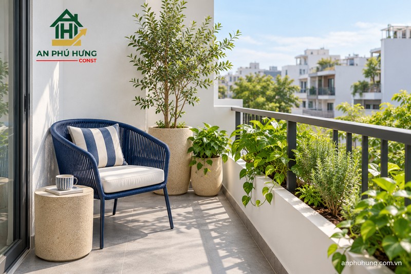 Decor ban công với điểm nhấn xanh biển