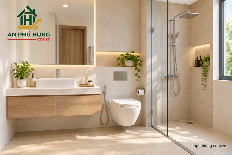Xây nhà vệ sinh nhà tắm phân khu khô ướt